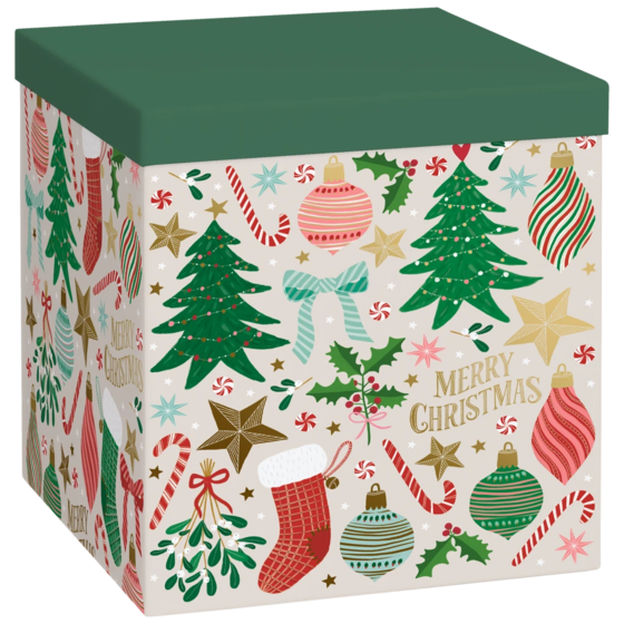 Boîte cadeau « Charlize » | 23×24×23 cm, 120 g/m², beige/vert foncé