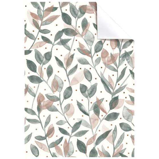 Papier cadeau « Merrit » | 100×70 cm, 80 g/m², blanc/sauge