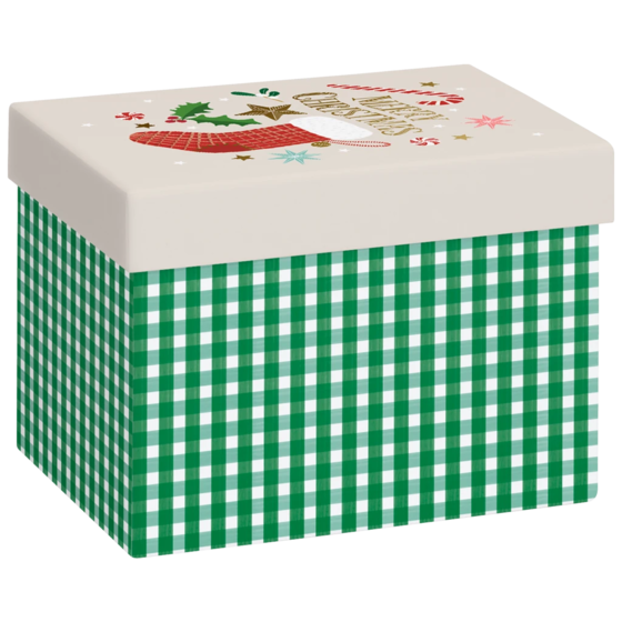 Boîte cadeau « Charlize » | 12×12×16,5 cm, 120 g/m², beige/vert foncé