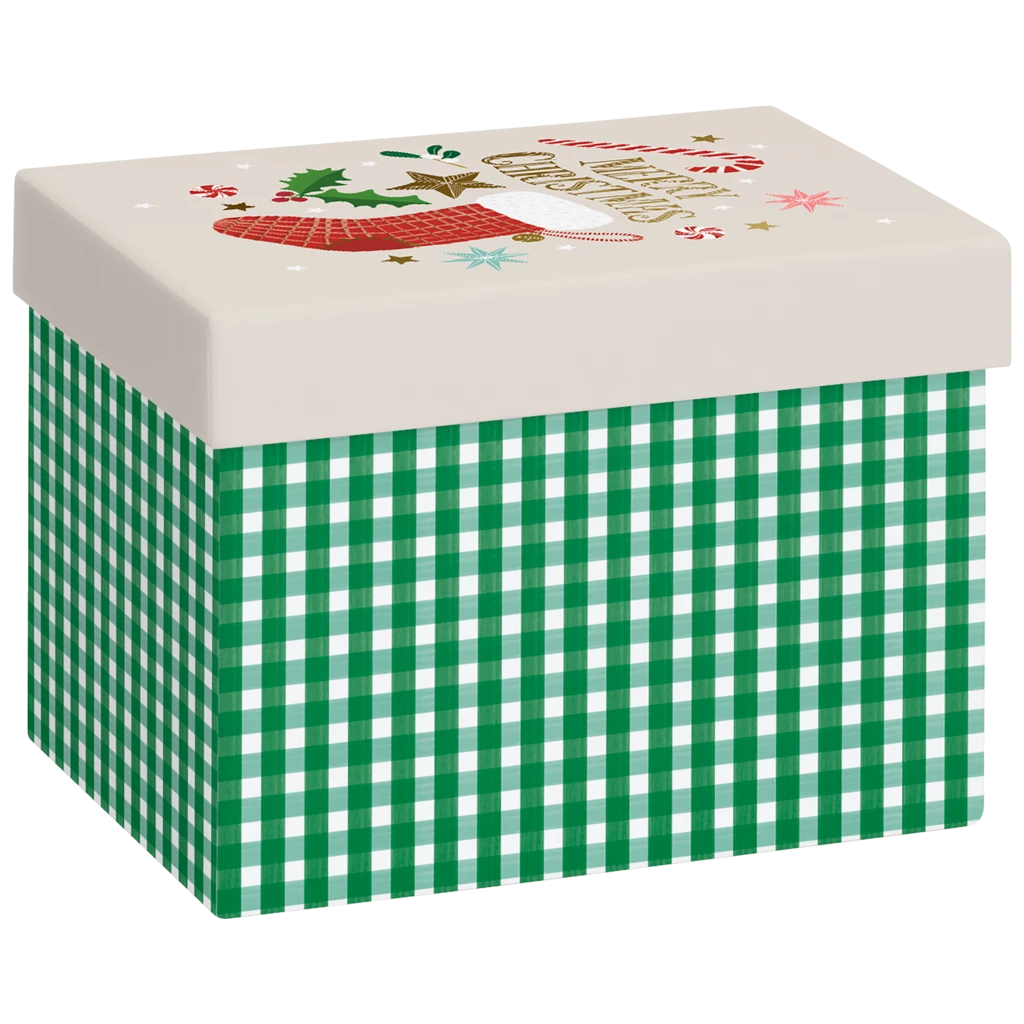 Geschenkbox „Charlize“ | 12×12×16,5 cm, 120 g/m², beige/dunkelgrün
