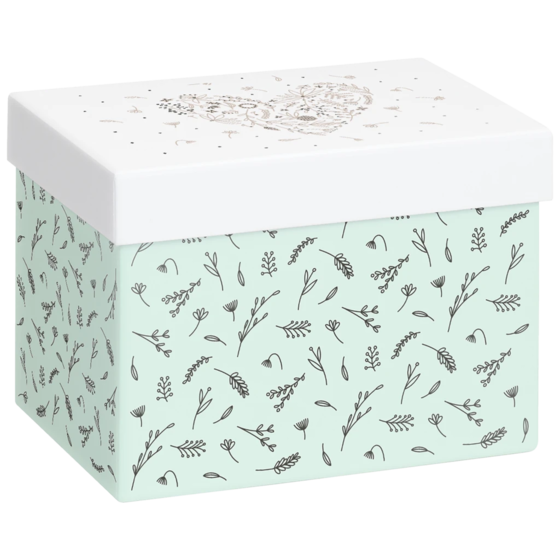 Geschenkbox „Eldana“ | 12×12×16,5 cm, 120 g/m², pearl/mintgrün