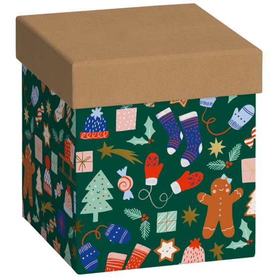 Geschenkbox „Marioka“ | 11×12×11 cm, dunkelgrün/braun