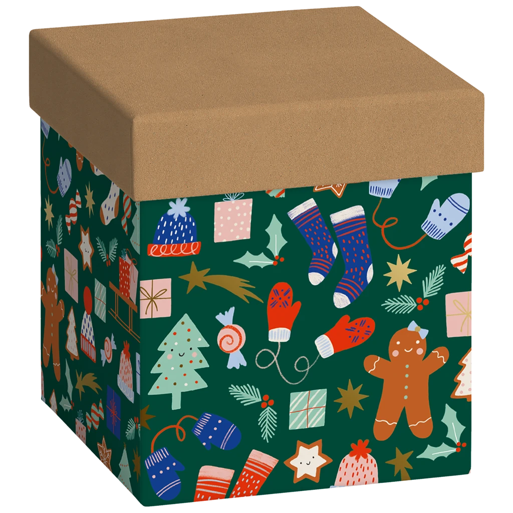 Geschenkbox „Marioka“ | 11×12×11 cm, dunkelgrün/braun