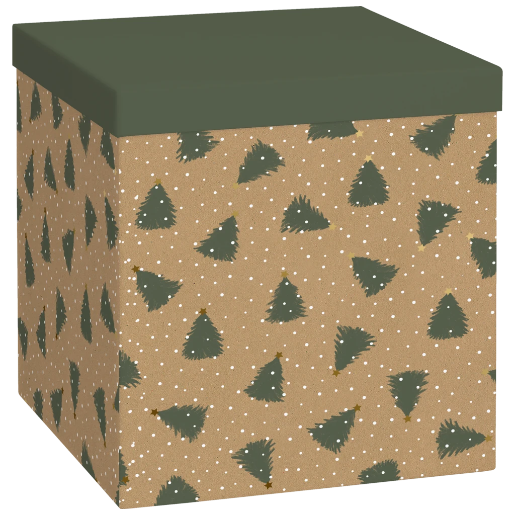 Geschenkbox „Kian“ | 23×24×23 cm, 120 g/m², dunkelgrün/braun