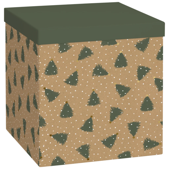 Boîte cadeau « Kian » | 23×24×23 cm, 120 g/m², vert foncé/marron