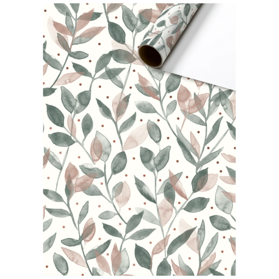 Gift Wrapping Paper “Merritt” | 70 cm × 2 m, 80 gsm, white/sage