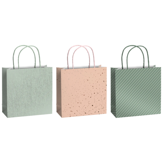 Geschenktaschen-Set „Stribe“ | 20×20×8 cm, 200 g/m², salbei, 3 Stück