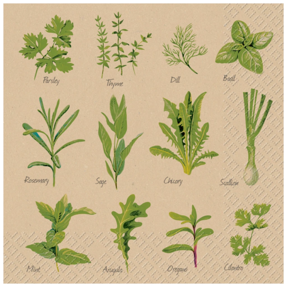 Servietten „Herb“ | 33×33 cm, hellgrün/braun, 20 Stück