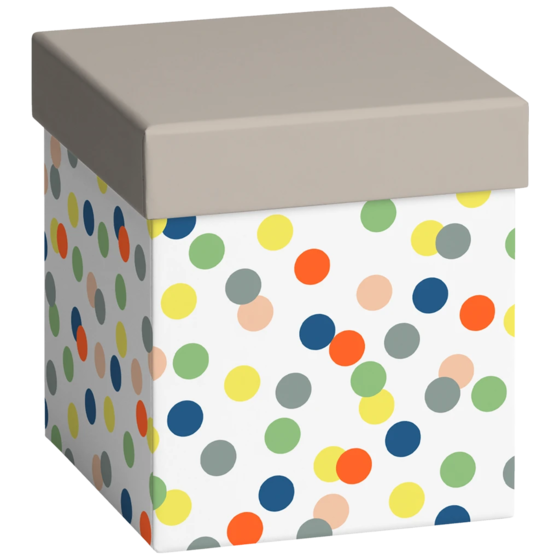 Geschenkbox „Harlie“ | 11×11×12 cm, weiß/mehrfarbig