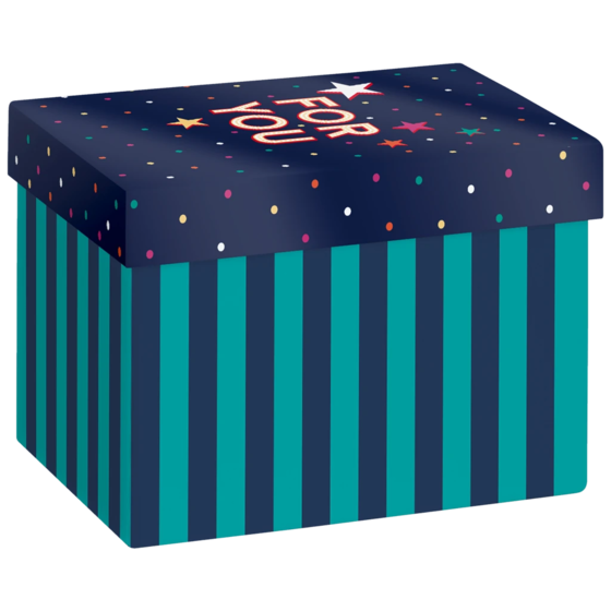 Geschenkbox „Starlett“ | 12×12×16,5 cm, 120 g/m², dunkelblau/türkis