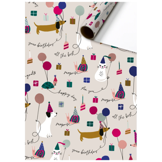 Geschenkpapier „Murphy“ | 70 cm × 1,5 m, 76 g/m², beige/mehrfarbig