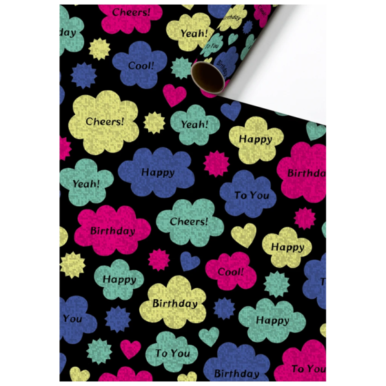 Geschenkpapier „Jorin“ | 70 cm × 1,5 m, 76 g/m², schwarz/mehrfarbig