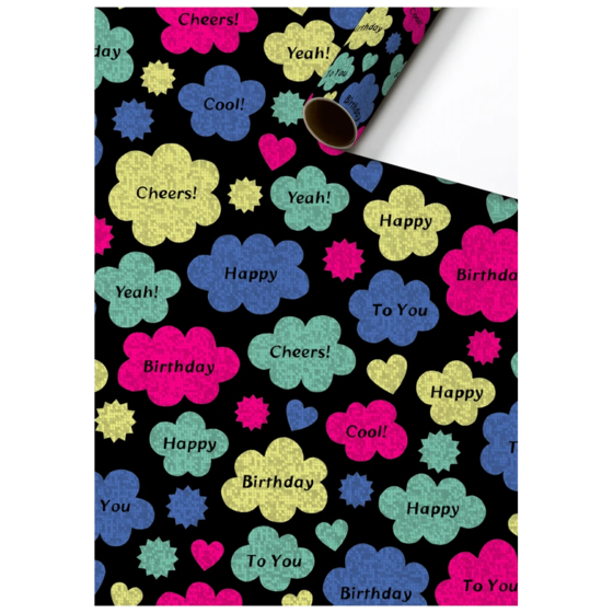 Papier cadeau « Jorin » | 70 cm × 1,5 m, 76 g/m², noir/coloré