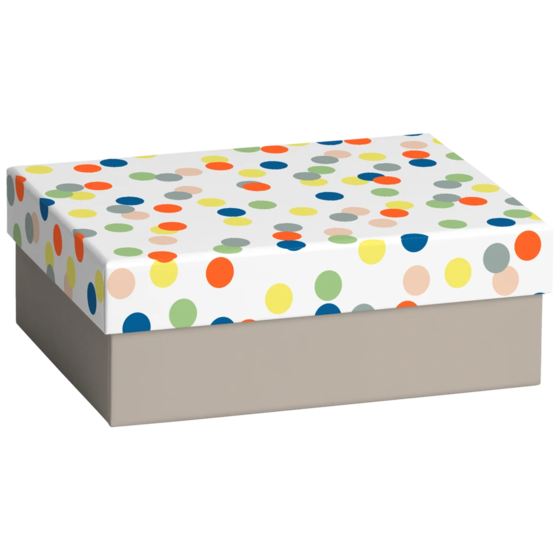 Geschenkbox „Harlie“ | 16,5×6×12 cm, weiß/bunt