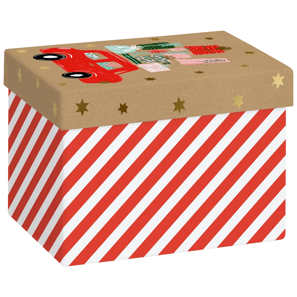 Geschenkbox „Anette“ | 12×12×16,5 cm, 120 g/m², rot/hellbraun
