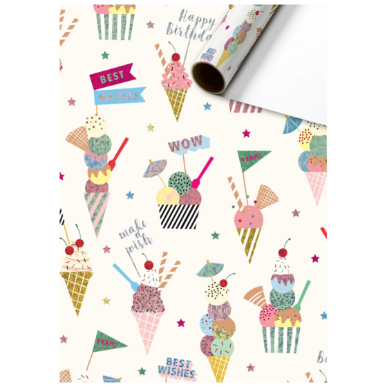 Gift Wrapping Paper “Gelato” | 70 cm × 1,5 m, 76 gsm, white/multi-coloured