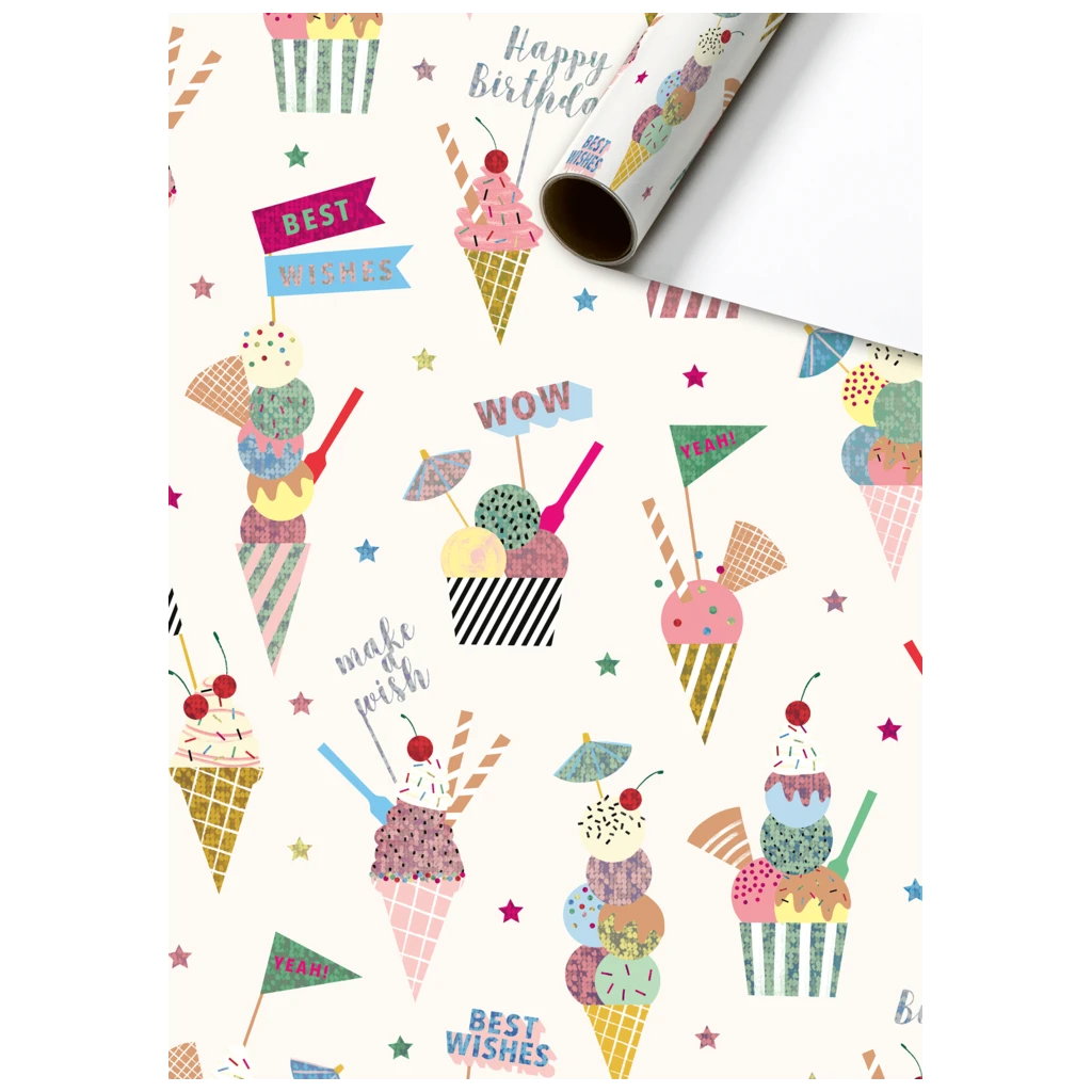 Geschenkpapier „Gelato“ | 70 cm × 1,5 m, 76 g/m², weiß/mehrfarbig
