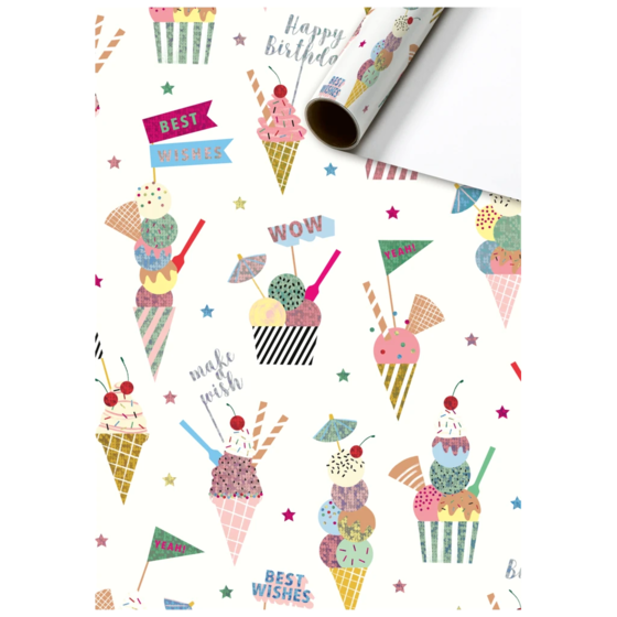 Geschenkpapier „Gelato“ | 70 cm × 1,5 m, 76 g/m², weiß/mehrfarbig