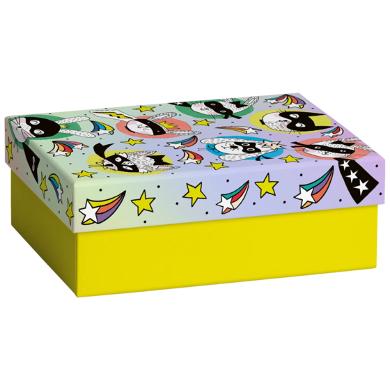 Geschenkbox | 16,5×6×12 cm, gelb/regenbogen