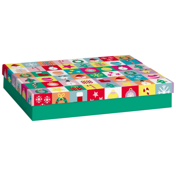 Geschenkbox „Dimitri“ | 24×6×33 cm, grün/mehrfarbig