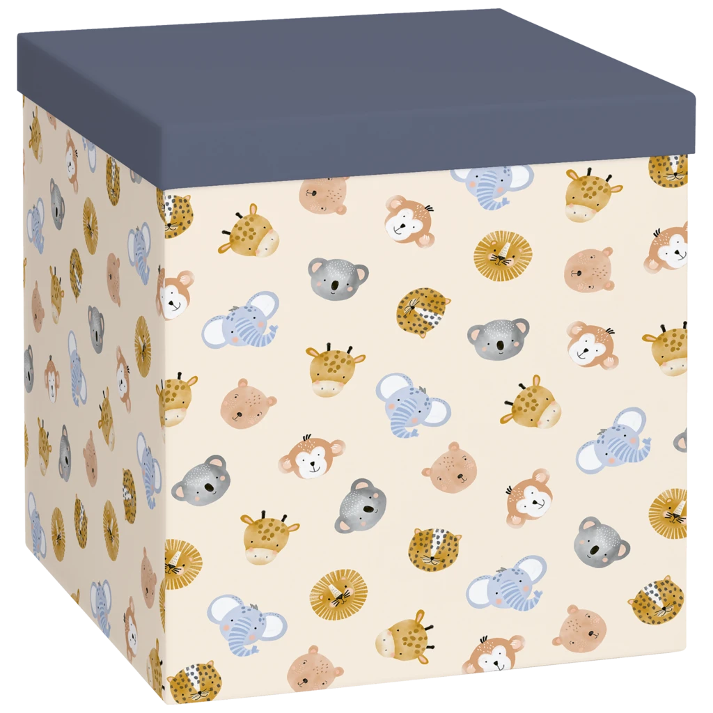 Gift Box “Buba” | 23×24×23 cm, 120 gsm, light beige/dark blue