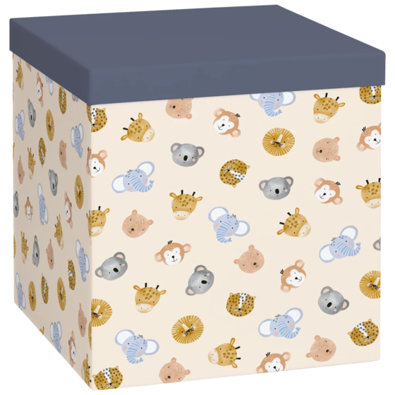 Geschenkbox „Buba“ | 23×24×23 cm, 120 g/m², hellbeige/dunkelblau