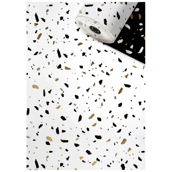 Geschenkpapier Sécaré-Rolle „Terrazzo“ | 50 cm × 250 m, 80 g/m², weiß/schwarz