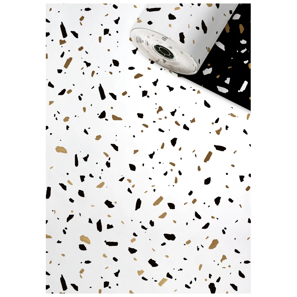 Geschenkpapier Sécaré-Rolle „Terrazzo“ | 50 cm × 250 m, 80 g/m², weiß/schwarz