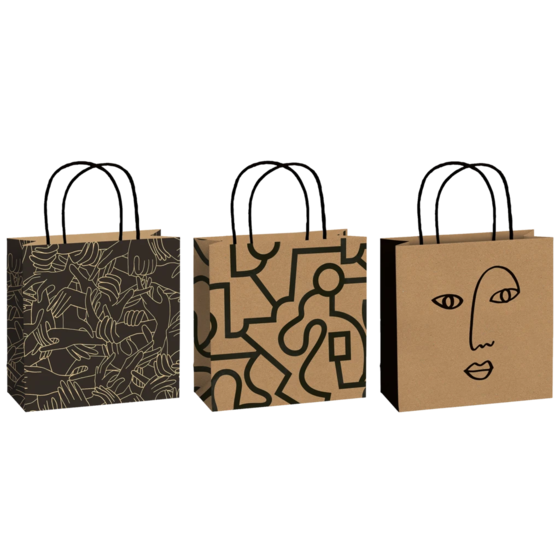 Geschenktaschen-Set „Taio“ | 20×20×8 cm, 200 g/m², hellbraun/schwarz