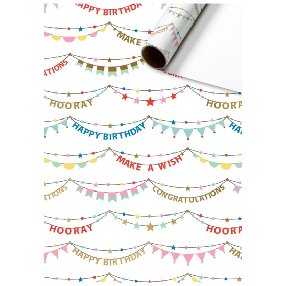 Geschenkpapier „Pierrot“ | 70 cm × 2 m, 80 g/m², weiß/bunt