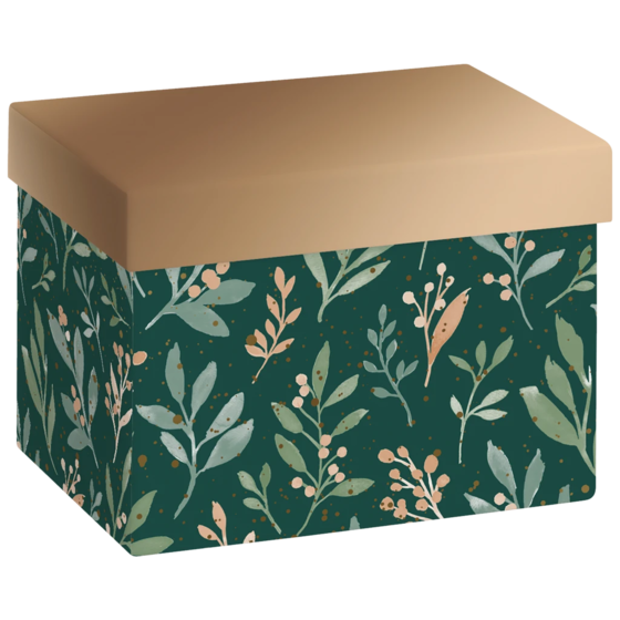 Boîte cadeau « Arona » | 12×12×16,5 cm, 120 g/m², vert foncé/or bronze