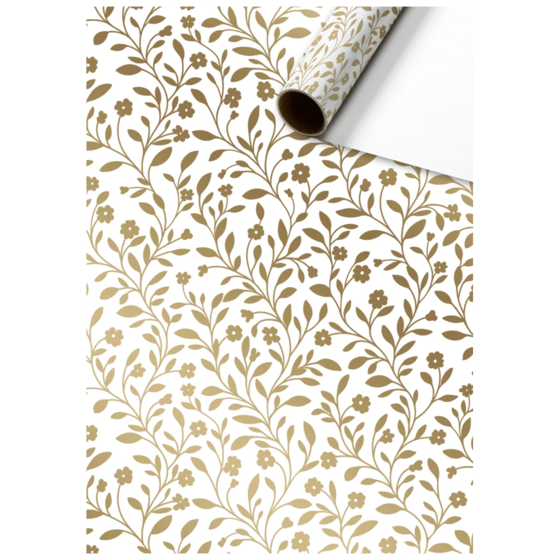 Gift Wrapping Paper “Nola” | 70 cm × 2 m, 80 gsm, white/gold metallic