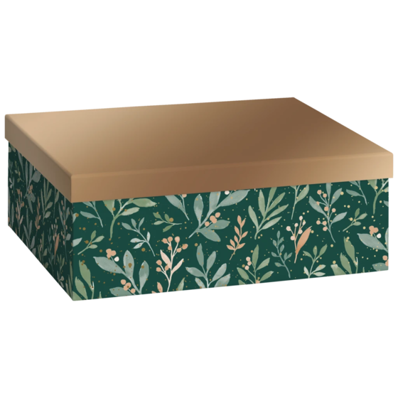 Boîte cadeau « Arona » | 24×12×33 cm, 120 g/m², vert foncé/or bronze