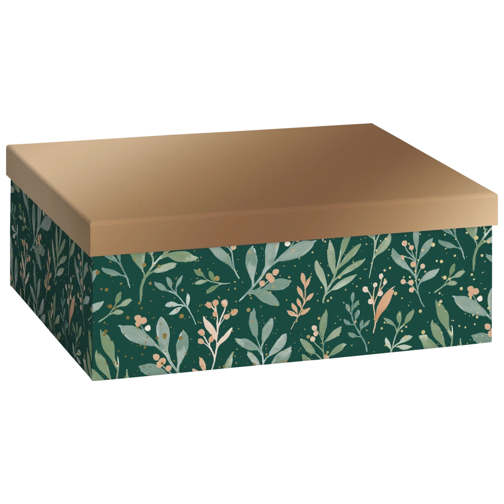 Geschenkbox „Arona“ | 24×12×33 cm, 120 g/m², dunkelgrün/bronzegold