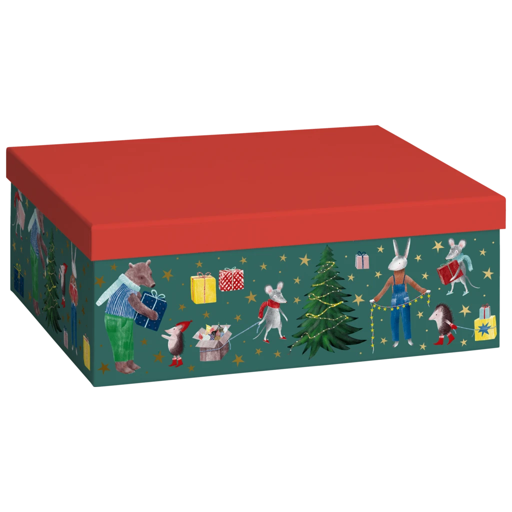 Geschenkbox „Melin“ | 24×12×33 cm, 120 g/m², rot/dunkelgrün
