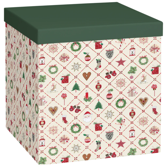 Boîtes cadeaux « Kirsten » | 23×24×23 cm, 120 g/m², beige/vert