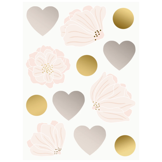 Aufkleber Bogen „Hether“ | 110×150 mm, hellrosa/gold, 4 Blatt