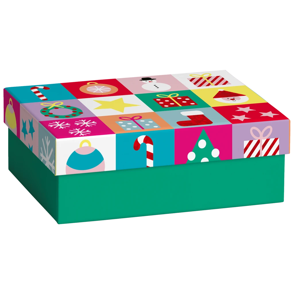 Geschenkbox „Dimitri“ | 12×6×16,5 cm, grün/mehrfarbig