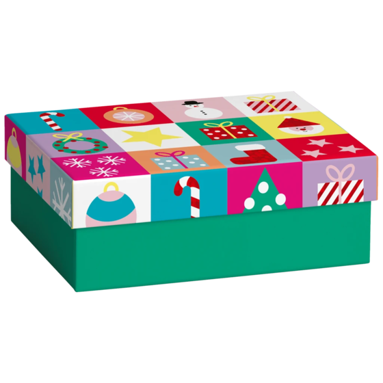 Geschenkbox „Dimitri“ | 12×6×16,5 cm, grün/mehrfarbig
