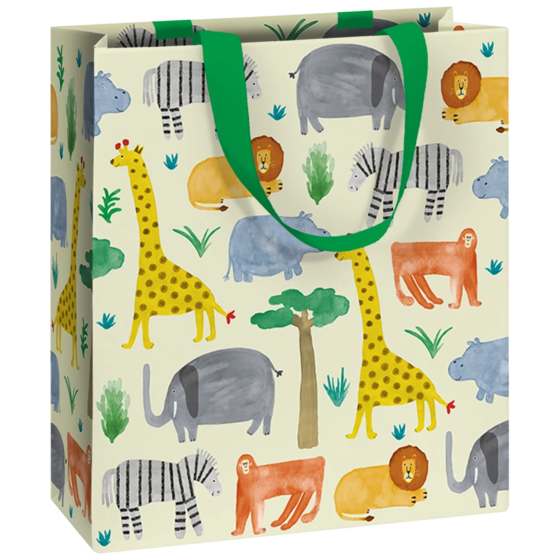 Geschenktasche „Timba“ | 18×21×8 cm, 250 g/m², hellbeige/mehrfarbig