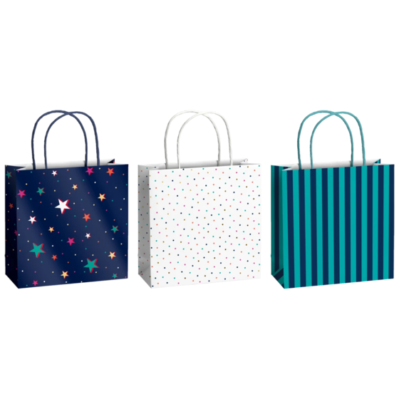 Geschenktaschen-Set „Starlett“ | 20×20×8 cm, 200 g/m², bunt, 3 Stück