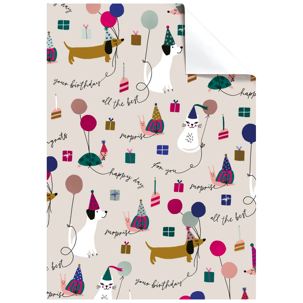 Geschenkpapier-Bogen „Murphy“ | 50×70 cm, 76 g/m², beige/mehrfarbig