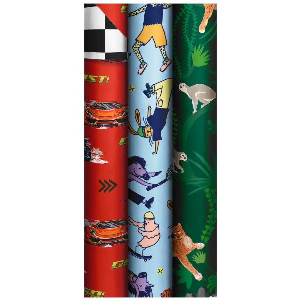 Geschenkpapier „Sporty Kids“ | 70 cm × 2 m, 80 g/m², sortiert