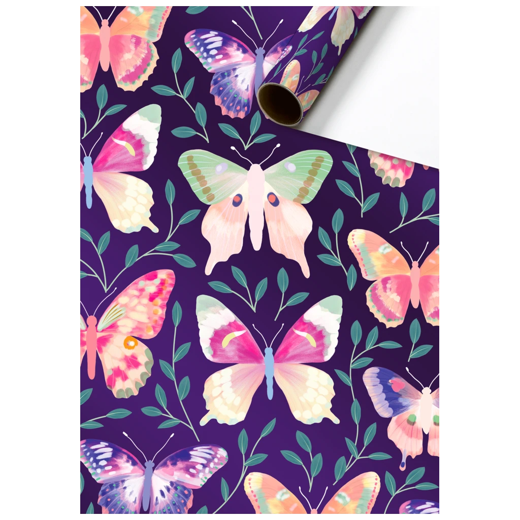 Geschenkpapier „Louka“ | 70 cm × 1,5 m, 76 g/m², dunkelviolett/bunt