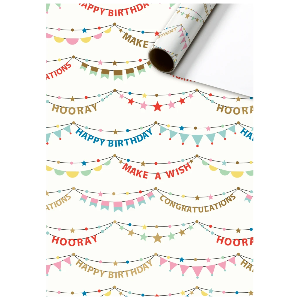 Geschenkpapier „Pierrot“ | 70 cm × 2 m, 80 g/m², weiß/bunt