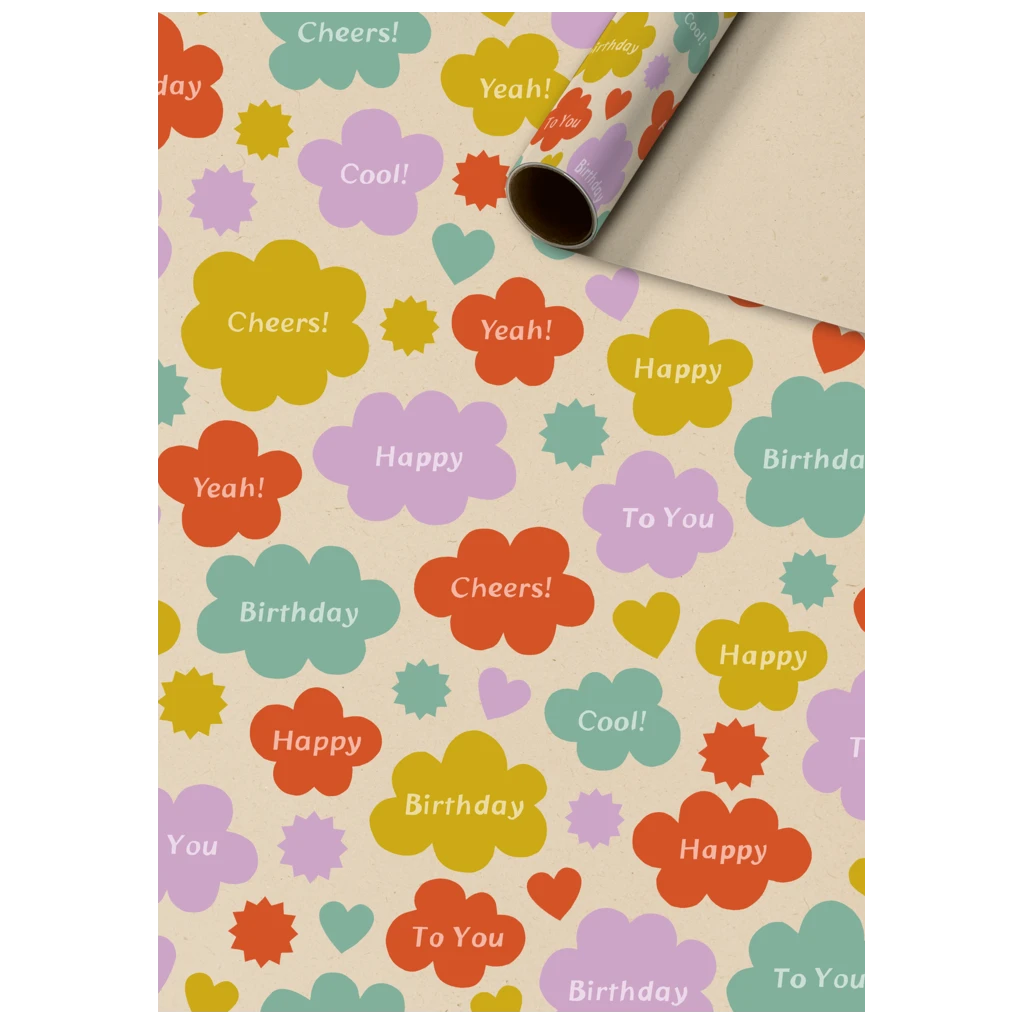 Geschenkpapier „Jorin“ | 70 cm × 2 m, 70 g/m², hellbraun/mehrfarbig, pastell