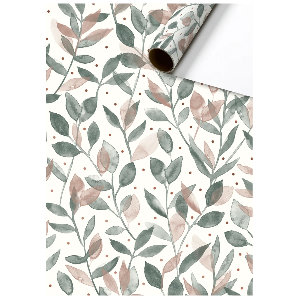 Geschenkpapier „Merrit“ | 70 cm × 2 m, 80 g/m², weiß/salbei