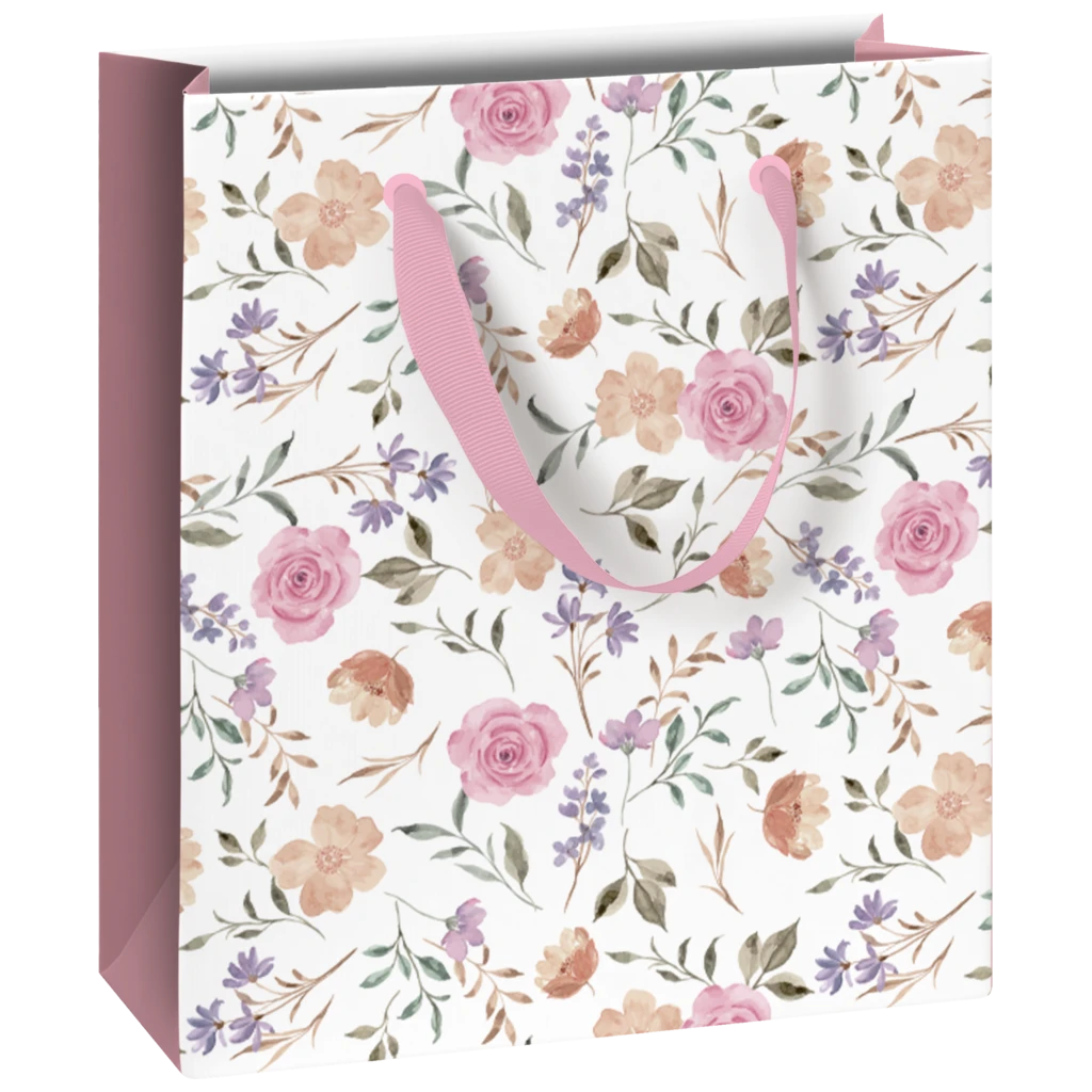 Geschenktasche „Flowers“ | 18×21×8 cm, 180 g/m², weiß