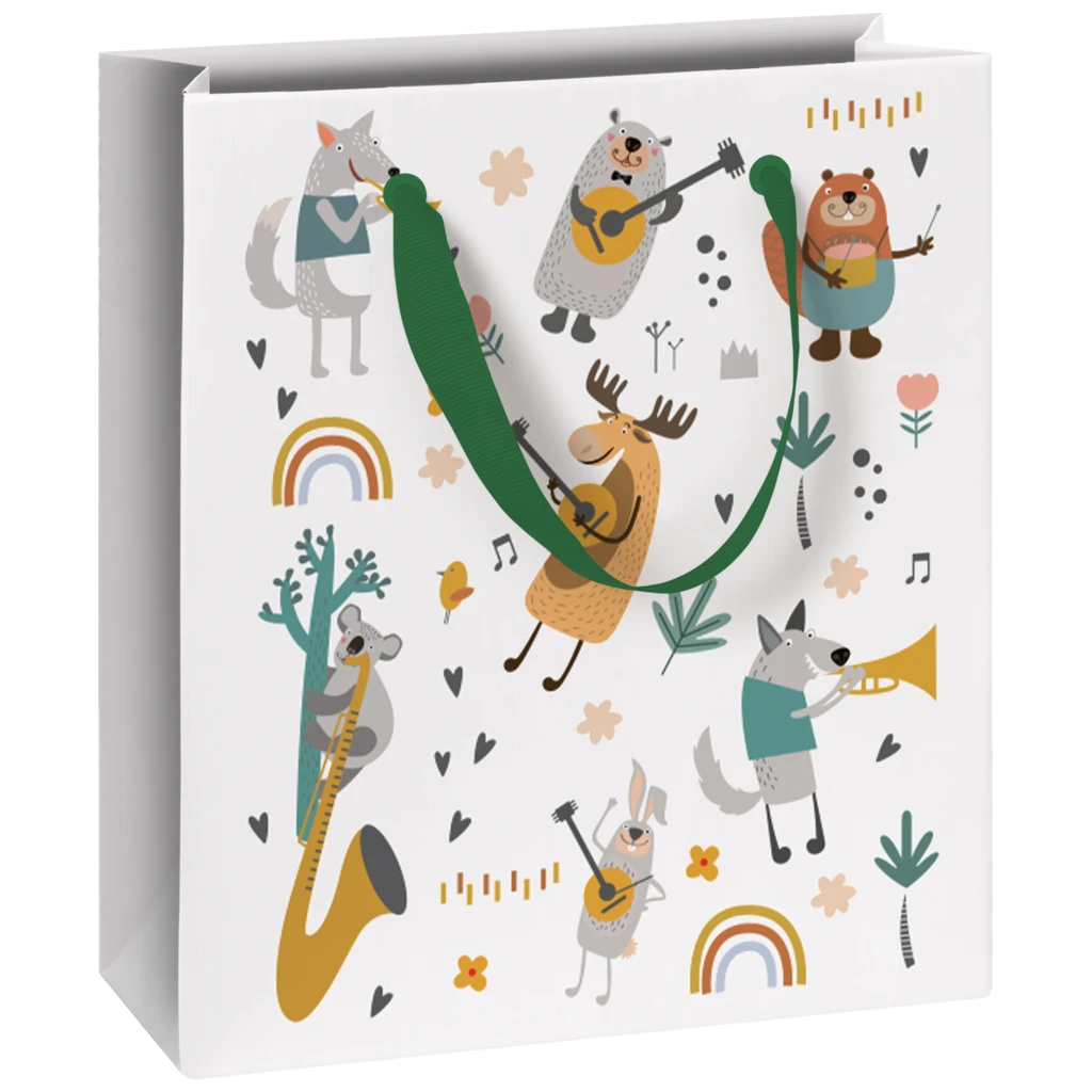 Geschenktasche „Musicstars“ | 18×21×8 cm, 180 g/m², weiß