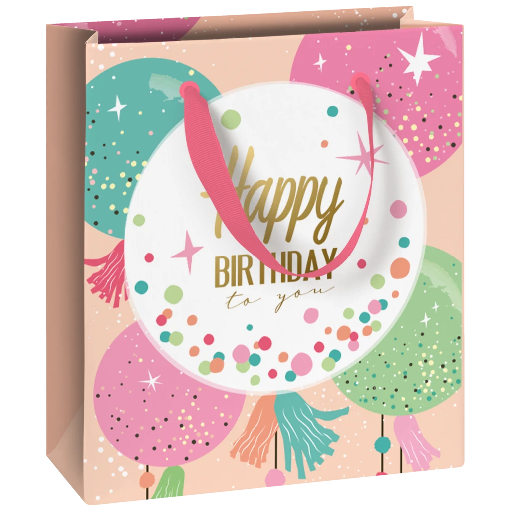 Geschenktasche „Partyballoons“ | 18×21×8 cm, 180 g/m², weiß/beige